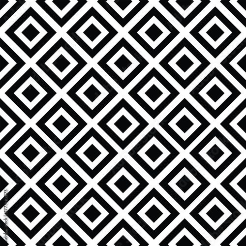 Geometric diamond pattern seamless vector background design in black and white providing a minimalist modern and elegant look for creative projects