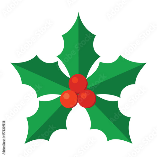 Festive Holly Berry Illustration with Green Leaves for Christmas and Holiday Season