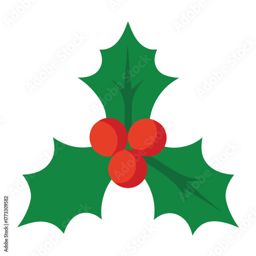 Festive Holly Branch with Berries Illustration Symbolizing Christmas and Holiday Season