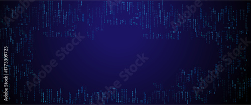 Vector blue glowing binary code rain background. Binary rain concept. Abstract digital Data Cyber security