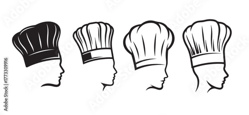 Four stylized silhouettes chef hats on heads