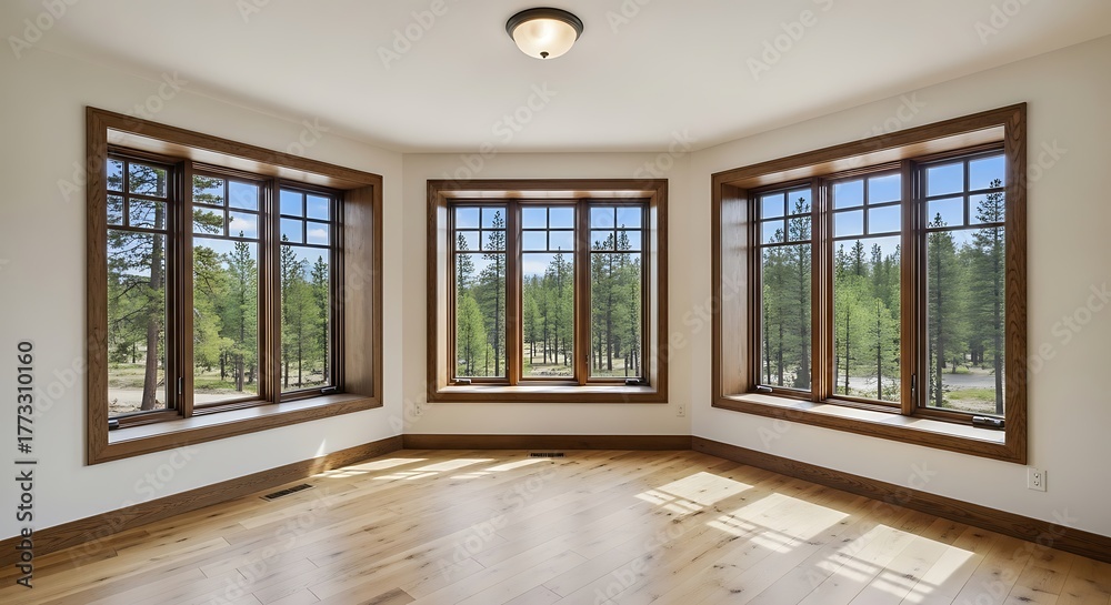 Fototapeta premium Empty square room with lodge bay windows