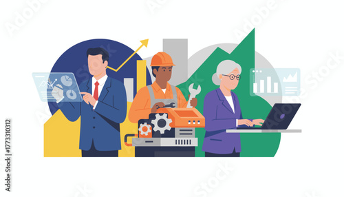 Professionals in business tech and industry collaborate for growth