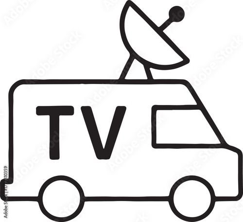 Broadcast television van with satellite dish for news reporting and live transmission
