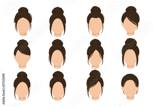 Hairstyle Variety Diverse Bun Variations on White Background
