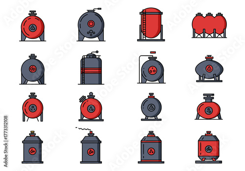 Industrial Storage Tank Collection Diverse Vector Icons for Chemical & Fuel Industries