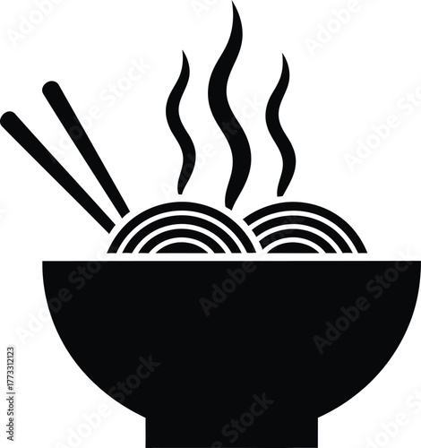 Steaming bowl of noodles with chopsticks icon