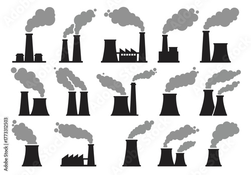 Factory Emissions Silhouettes Pollution and Environmental Impact