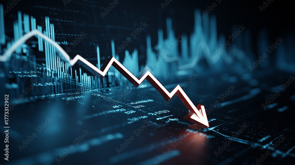custom made wallpaper toronto digitalRepresentação visual de queda mostra gráfico de colunas com seta para baixo, evidenciando declínio de indicadores, prejuízos e baixa performance nos negócios