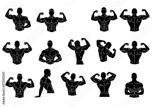 Bodybuilding Icons Muscular Silhouettes for Fitness Designs