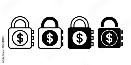 Lock Black Icon Bundle for Banking Security, Privacy, and Safe Digital Access Protection Concept