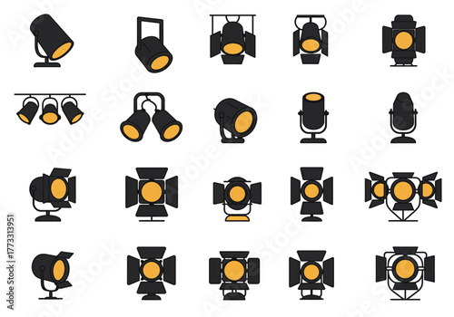 Stage Lighting Vector Set Spotlight, Theatre Fixtures & Studio Illumination Icons