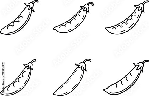 pea pod outline vector icons set, line art