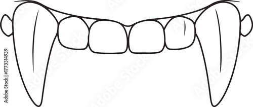 Vampire Fangs Line Art – Stylized Upper Teeth with Elongated Canines for Halloween, Horror, and Fantasy Themes