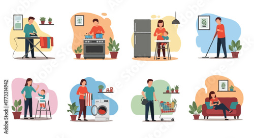 flat vector illustration of daily home activities