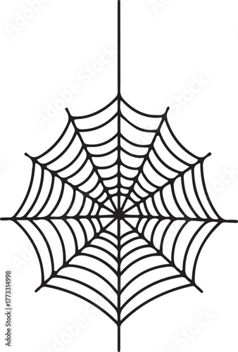 Symmetrical Spider Web PNG – Geometric Black Line Art for Halloween, Nature, and Web Design Themes