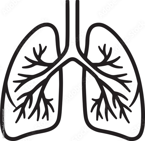 Minimalist Human Lungs Vector Icon – Black and White Respiratory System Illustration for Medical, Science, and Anatomy Concepts