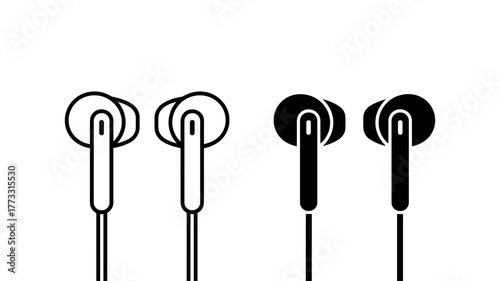 Outline and solid icon set of in-ear headphones