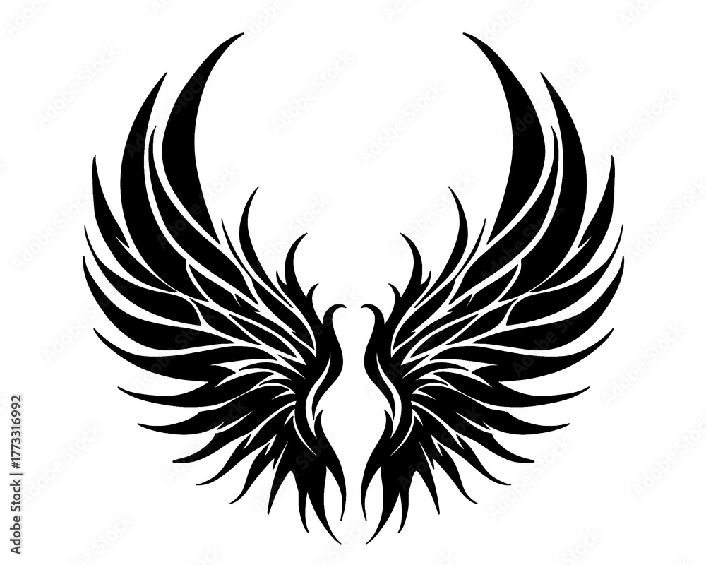 Fototapeta premium angel wings icon, silhouette style image, isolated icon on white background, type 4 