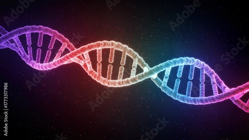 Abstract illustration of a dna double helix strand against a dark background