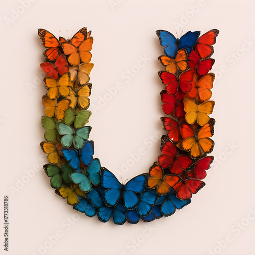 The letter U made out of colorful butterflies