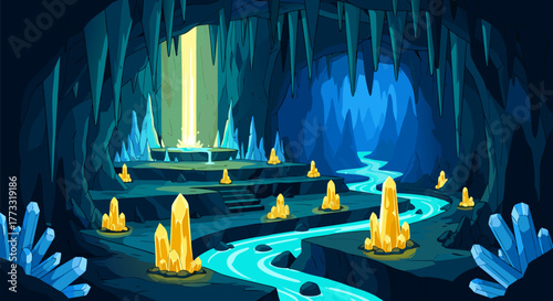 Mystical Cave A Luminous Sanctuary of Crystals and Tranquil Waters, a haven of inner peace