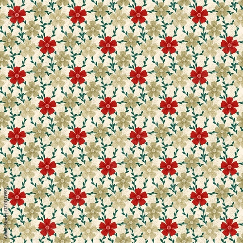 Smooth (seamless pattern) with flower motifs and repeated foliage