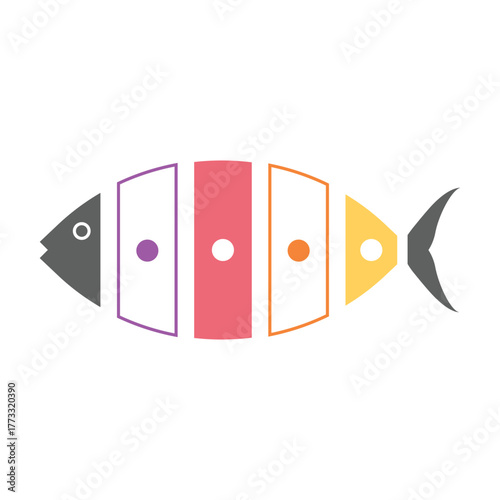 Pink fish infographic vector with vertical divisions, ideal for business infographics, diagrams, and creative reports.