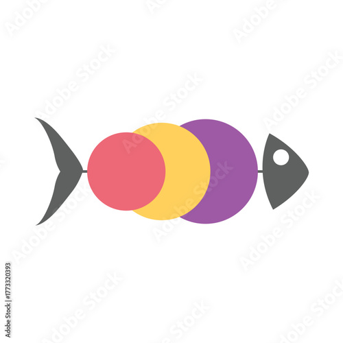 Abstract fish infographic composed of overlapping circles, ideal for creative design, reports, and infographic templates.