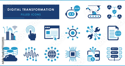 Digital Transformation related icons set. Vector solid icons.