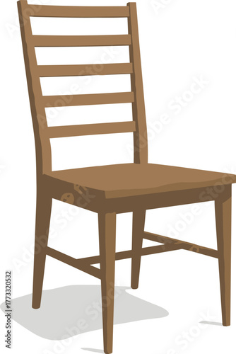 Wooden chair, ladder-back design, furniture illustration, interior decor, classic seating, hardwood chair, shadow detail, rustic style, home furnishing, stability