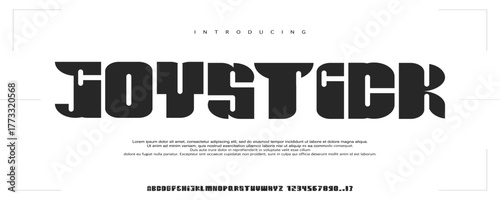 font JOYSTICK A bold futuristic techno display font with modular shapes, ideal for gaming, tech branding, and digital titles.