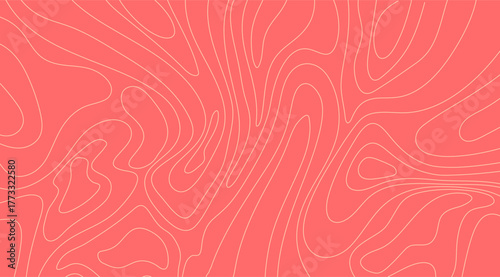 Swirling contour lines in pale cream create a captivating abstract pattern on a vibrant salmon background, evoking a sense of fluid movement and organic design aesthetics