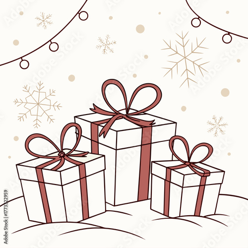 Christmas gifts with snowflakes and lights holiday season celebration