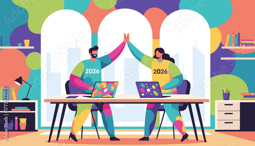 Successful collaboration Team highfive in a vibrant modern office setting