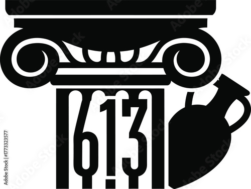 Ancient greek column with amphora and numbers