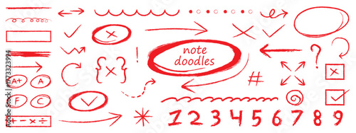 Hand drawn blue highlights, underlines and emphasis crayon elements. Doodle charcoal stroke emphasis, arrow, highlight, oval, chalked arrows, check marks. Marker, pen brush stroke. Vector