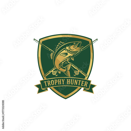 Trophy hunter fishing logo, a symbol of angling success and achievement
