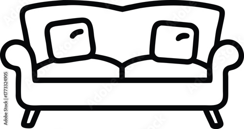 Black line art sofa with two square pillows couch furniture
