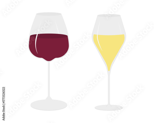 Wine Glass with Red and White Wine Sticker Icon Pictogram Wine Day Minimalistic Flat Design idea Set