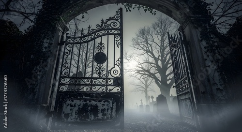 Abandoned Cemetery with Iron Gate