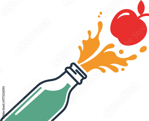 Fresh apple juice pouring from a bottle in a vibrant and refreshing design