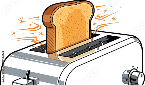 Toaster with a slice of toast popping up ready for breakfast illustration