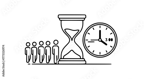 Beat the Clock with Streamlined Processes and Optimized Time Management, People Standing Near Clock and Hourglass, Perfect for Business Efficiency and Productivity Concepts