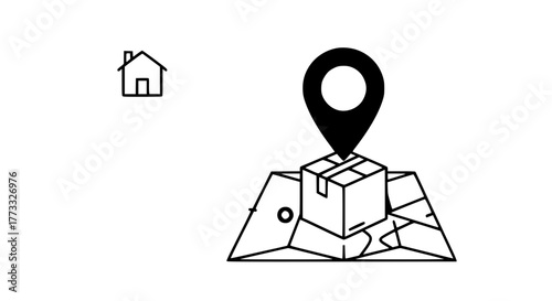 Efficient delivery tracking with map location pin and home icon, representing seamless shipping and package arrival for e-commerce, perfect for logistics and online retail