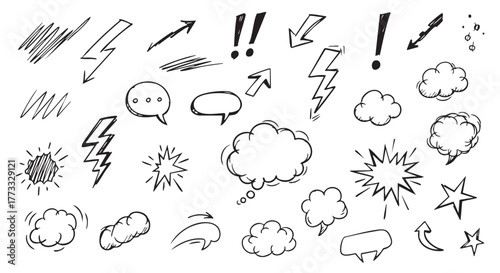 Hand drawn doodles set of design elements vector illustration isolated