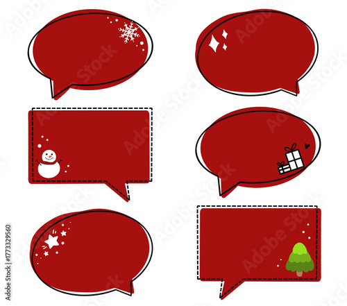 Speech bubbles Christmas red color chat Frames and quote boxes