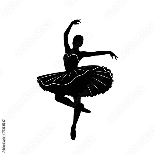 Elegant silhouette of a ballerina in a tutu performing a graceful dance pose