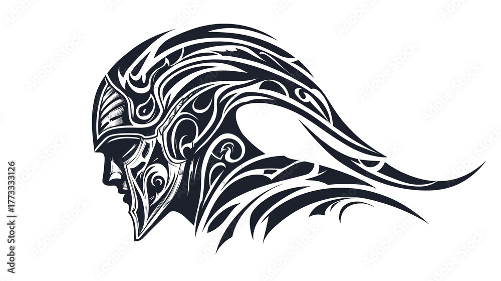 Fototapeta premium Dark Profile of a Warrior in Ornate Helmet