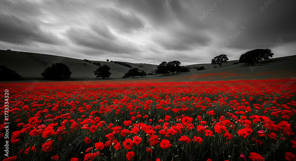 Fototapeta premium Red Poppies Field Background for World War Remembrance and Armistice Day,